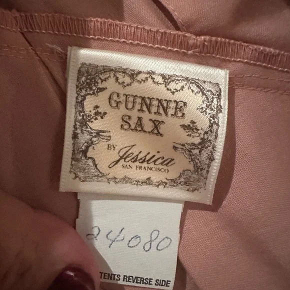 Gunne Sax Pink Midi Dress with Puff Sleeves Mock Neck and Bib Collar - Picture 3 of 3